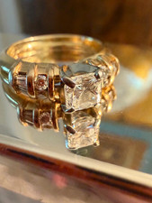 14K Yellow Gold Diamond Wedding Set Ring Wrap Radiant Cut Appraised $4700 picture