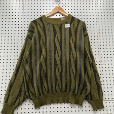 Vintage Gabrielle Knit Sweater Mens Large Acrylic Leather Trim Cable Knit 22x26 picture
