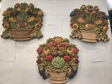 Vintage 1973 Syroco 3D Floral & Fruit Basket Retro Polyresin Wall Art, 3 Avail picture