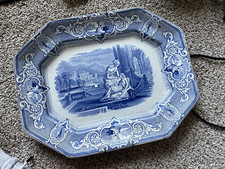 Antique c1850s Davenport Bros Blue White Staffordshire Transferware Large Platt picture