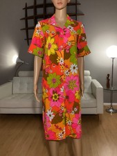 Vintage 60s Mod Hippie Day Glow Floral Flower Power Psychedelic Button Up Dress picture