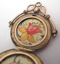 1890s Victorian Gold Filled Watch Fob Locket with Floral Insert Monogrammed picture