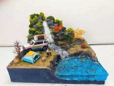 1:64 Off Road Camping Waterfall Diorama Handmade Diecast Car Display Scene picture