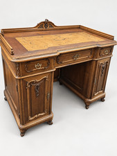 Antique Ornate Carved Wood Pedestal Desk Dresser Style Bureau Royalcore picture