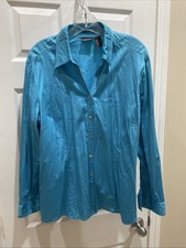 Chicos Women’s Sz 3 gorgeous Blue Beautiful Long Sleeve button blouse picture