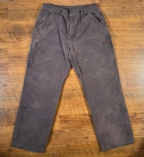 Carhartt B136 DKB Double Knee Work Pants Mens 34x30 Dark Brown Faded Distressed picture
