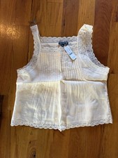 J.Crew Women’s Scallop Trim Ramie Tank Top Large Fresh Custard NWT $138 picture