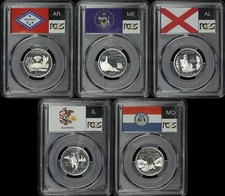 2003-S AL, AR, IL, ME, & MO Silver State Quarter Set PCGS PR-69 DCAM Flag Label picture