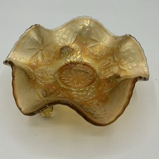 Antique Fenton Lotus & Poinsettia Iridized 6-ruffle footed bowl picture