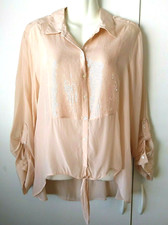 NEW WOMEN'S CHICO'S BLUSH ROLL TAB LONG SLEEVE SPARKLING TAJA BLOUSE 2 L $99 picture