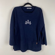 Lulu-B Anchor Embroidered Chenille Sweater Size XL Navy Blue Nautical Anchors picture