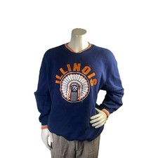 Vintage Starter Illinois Fighting Illini Navy Sweatshirt Mens L Chief 90s RARE picture