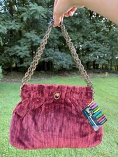 Vintage NOS 60s Handi-Bag Chenille Carpet Velvet Ruby Chain Bag Purse Hinged picture
