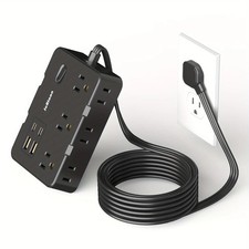 Ultra Thin Flat Plug Surge Protector Power Strip 6 Outlets 4 USB 5FT Cord picture