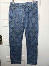 Vintage Moschino Jeans Men's Blue Graffiti Peace Straight fit jeans Sz 32 picture