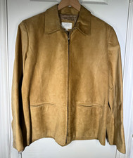 Vintage Y2K Marks & Spencer Beige Suede Full Zip Lined Collared Jacket Sz L picture
