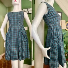 Vtg 50s 40s Cotton Plaid Checked Rockabilly Fall Day Dress 34/24  S ❤️ picture
