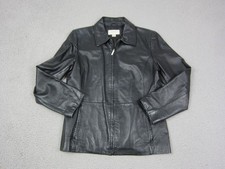 Vintage Worthington Leather Jacket Womens Medium Black Full Zip Bomber Biker picture