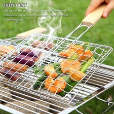 NEW Barbecue Long Handle Grill Basket BBQ Rack Meat Burger Fish Stand Mesh USA picture