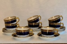 Haviland Limoge, 8 cups & saucers, cobalt blue with gold trim, 1887, Excellent picture