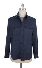 $1995 Isaia Blue Solid Wool Blend Overshirt - (IS429264) picture