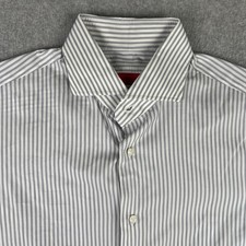 ISAIA Napoli Striped Long Sleeve Button Shirt Mens 15.5 / 39 Grey White Italy picture