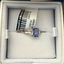 0.92ct Natural Blue Tanzanite Emerald Cut Diamond Ring 14K WG Size 7 IGI picture