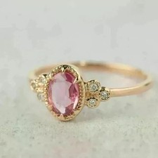 2.00 Ct Oval Cut Natural Pink  Sapphire & Diamond Wedding Ring 14K Yellow Gold picture