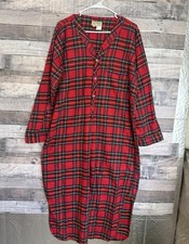 LL Bean Cotton Red Scotch Plaid Flannel Nightgown Women's XL Christmas USA picture