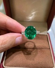 3.60 Ct Oval Cut Natural Emerald & Diamond Wedding Ring 14K White Gold picture