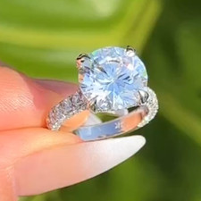 4.65Ctw Round Cut Moissanite Cathedral set Engagement Ring 14K White Gold Plated picture