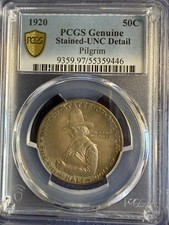1920 Pilgrim 50c Pcgs Cert Stained UNC Detailed. I Say Great Toning??💔💔💔 picture