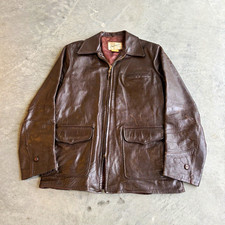VTG 50s Hercules Outerwear by Sears Brown Horsehide Lined Zip Leather Jacket 42 picture