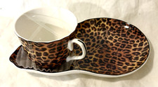 Grace Teaware Fine Porcelain Teacup & Snack Plate  Leopard Print NEW picture