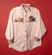 Disney Store Winnie the Pooh Large Embroidered Fruit Button Up Shirt Vintage 90s picture