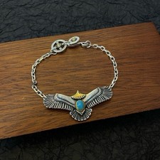 Goro's Vintage Eagle Bracelet Turquoise Inlay Two Tone Silver Chain Punk Rock  picture
