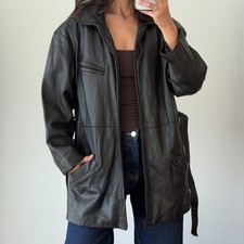 Vtg Wilsons Leather Jacket Womens Large Pelle Studio Belted Thinsulate Y2K 90s picture