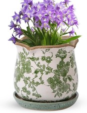 Ceramic-Planters-for-Indoor-Plants with Saucer, 6 inch Vintage Ice Crack Glaz... picture