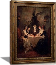 Vintage Gold Framed Gothic Wall Art, Victorian Seance Witch Oil Painting Canvas picture