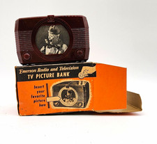 Vintage Emerson TV Picture Coin Bank Brown Bakelite Style Original Box picture