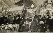 ADRIEN MARIE 1848-1891 Original SIGNED Victorian ENGRAVING Christmas Market picture