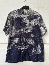 The Territory Ahead Navy Tropical Scenic Print Short Sleeve Button Front Shirt L picture