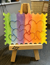 ACEO Original “Heart to Heart Stamp” Embroidered Watercolor Hearts Signed 2026 picture