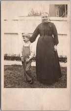 c1910s Photo RPPC Postcard Mother with Son in Denim Overalls / House Yard / PA picture