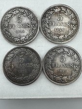 Belgium 5 Francs Set 4 Coin 1832, 1834, 1835, 1840 picture