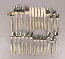 Vintage MCM 27 Piece Riviera Floral Stainless Japan Flatware Gold Electroplate picture