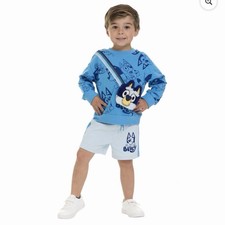 Bluey 2 Piece Sweat Short Set, Boys Size 4T, NWT, Attached Cross Strap Bag Cute picture