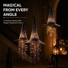 Lighted Witch Hat Hanging Chime Halloween Outdoor Glowing Mesh Decor picture
