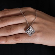 Luxurious 4Ct Certified Princess Cut Lab Created Diamond Halo Pendant-925 Silver picture