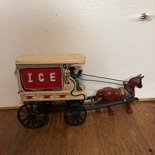 Antique Cast Iron Ice Wagon Horse Drawn Delivery Cart w/ Driver c1900–1920 picture